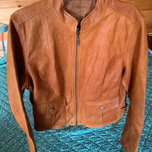 Brown Leather Cropped Moto Jacket